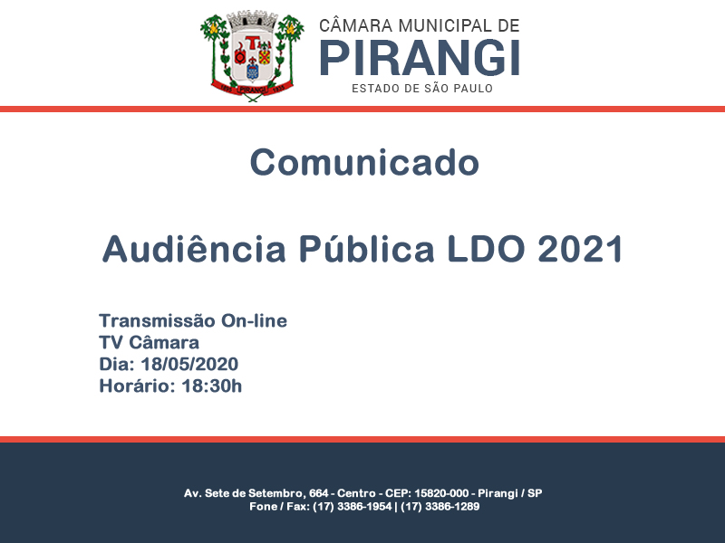 Comunicado - Audiência Pública LDO 2021.