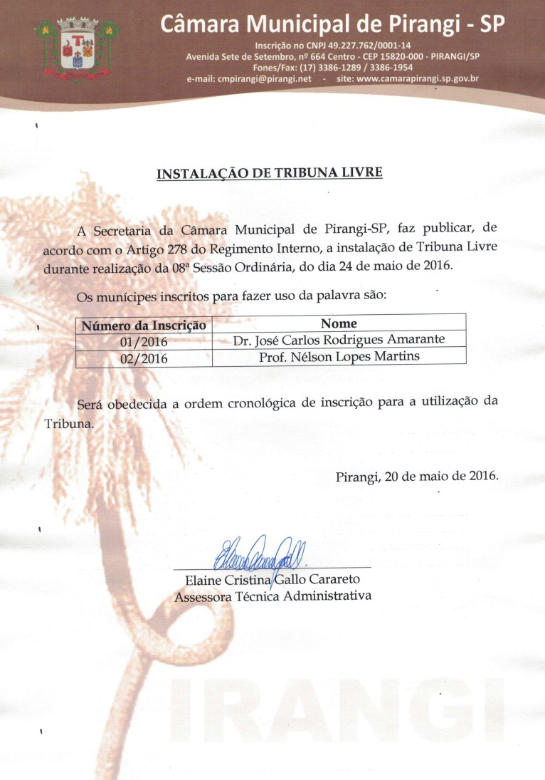 Instalação de Tribuna Livre
