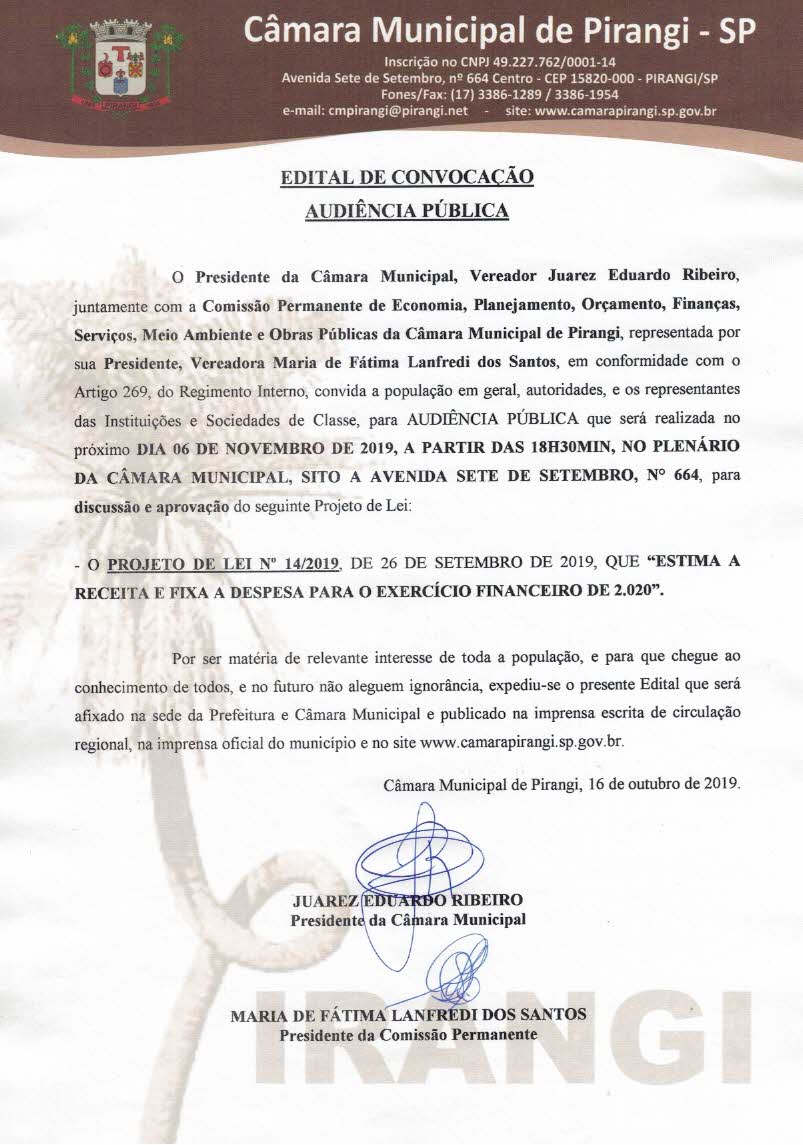 Comunicado - Audiência Pública.