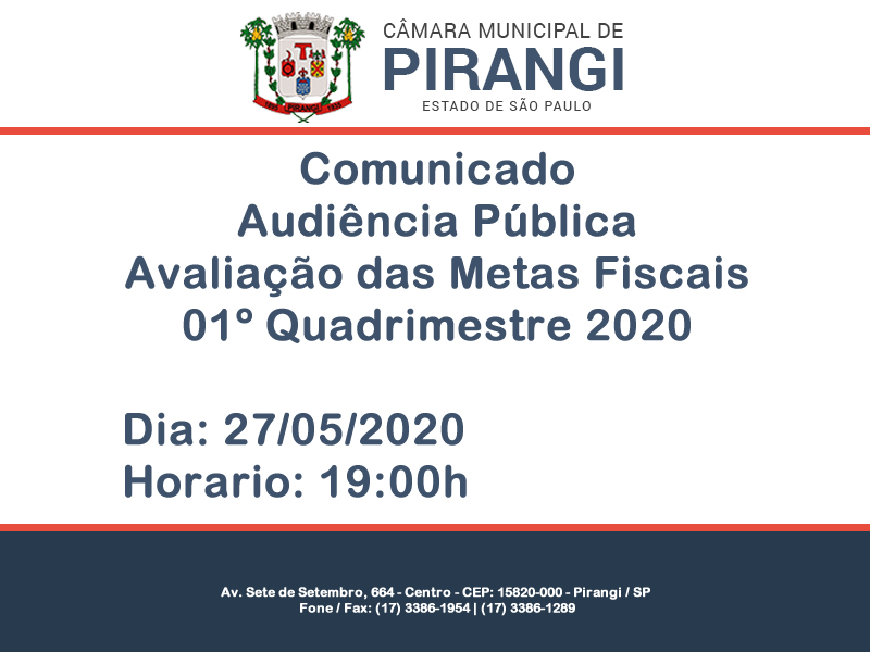 Audiência Pública - Avaliação das Metas Fiscais.
