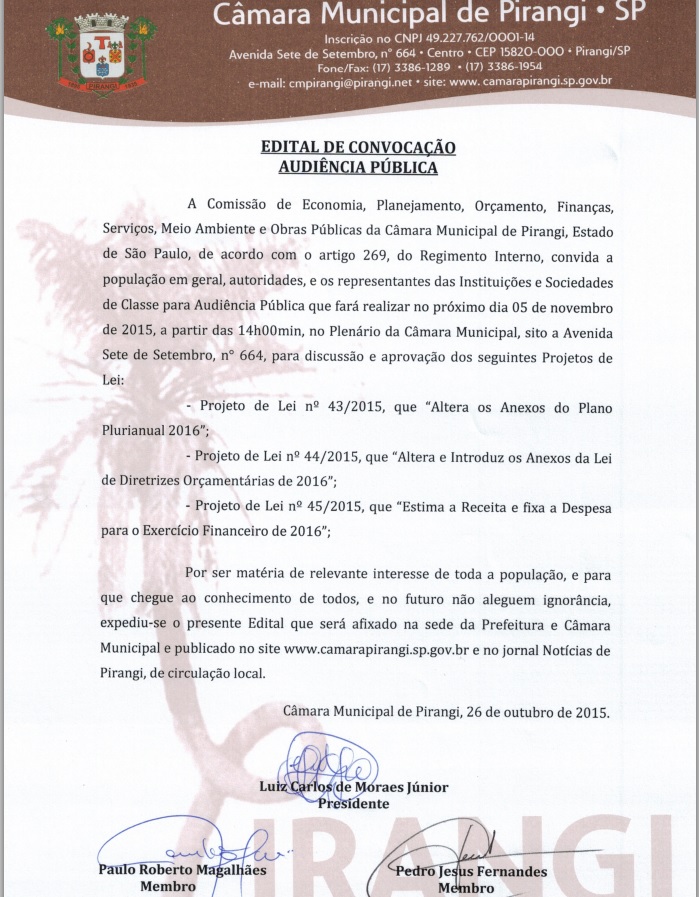 Edital de Convocação - Audiência Pública.