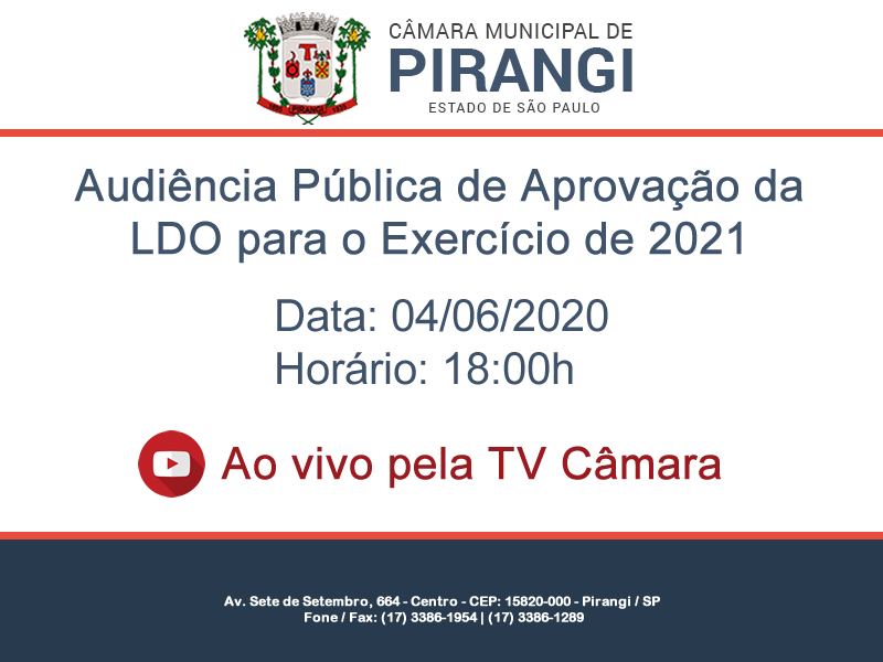 Audiência Pública de Aprovação da LDO 2021.