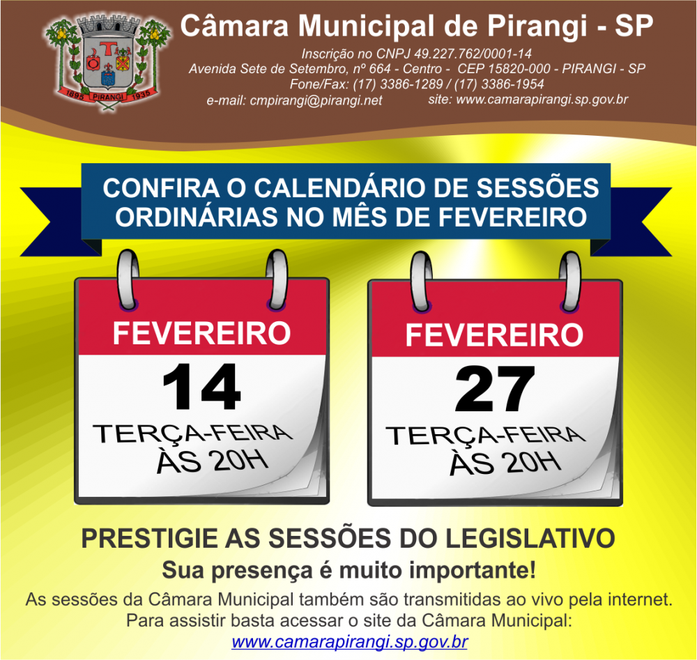 Câmara vai retornar os trabalhos dia 14 de fevereiro.