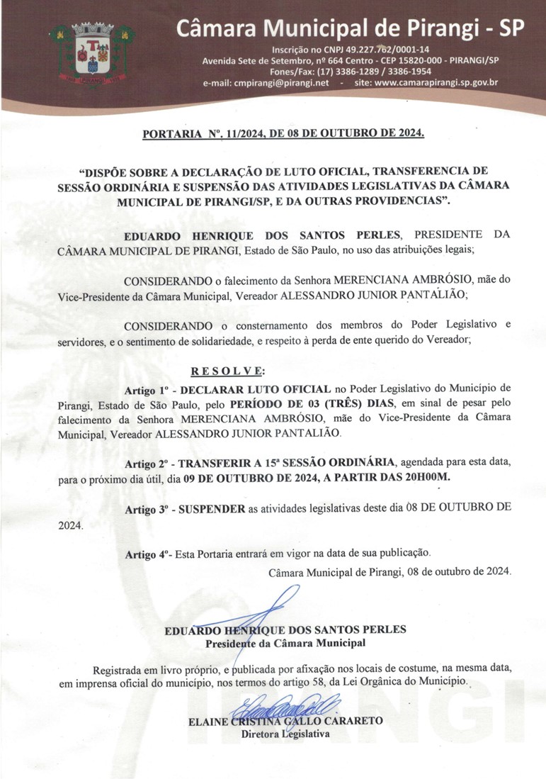 Portaria Nº 11/2024, de 08 de Outubro de 2024.