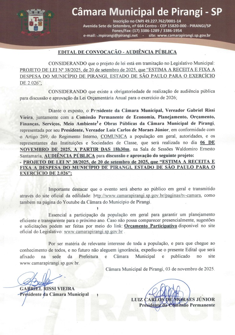 Edital de Convocação - Audiência Pública.