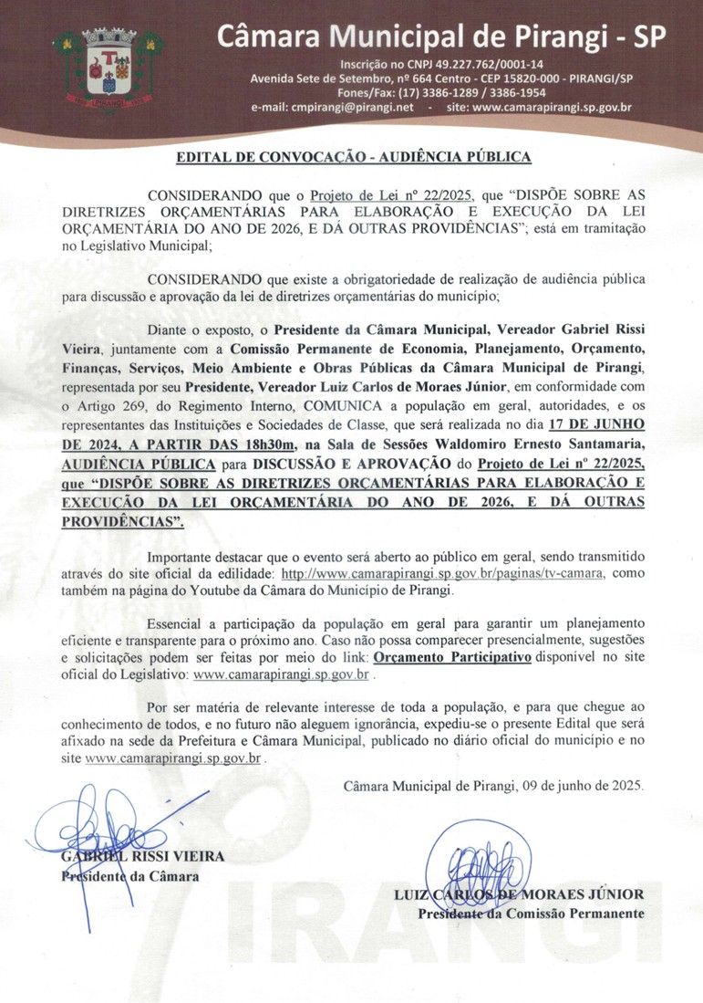 Audiência Pública sobre Diretrizes Orçamentárias de 2026 – Participe!