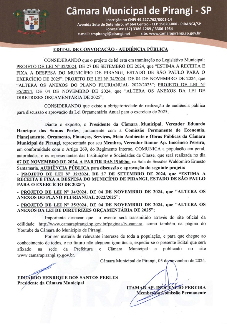 Retificação Edital de Convocação - Audiência Pública.