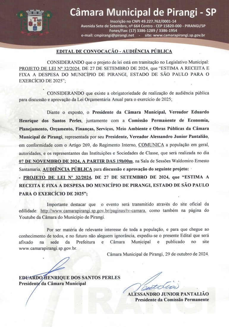 Edital de Convocação - Audiência Pública.